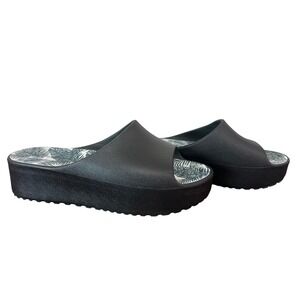 Baretraps Womens Black Platform Slide Sandals Tropical Leaf Print Size 10